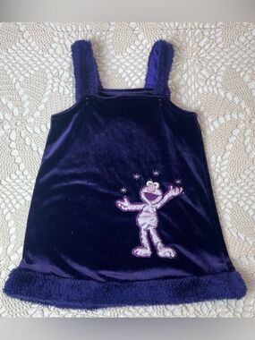 Vintage Y2K Sesame Street Girls 4t Purple Velouse Elmo Applique Dress